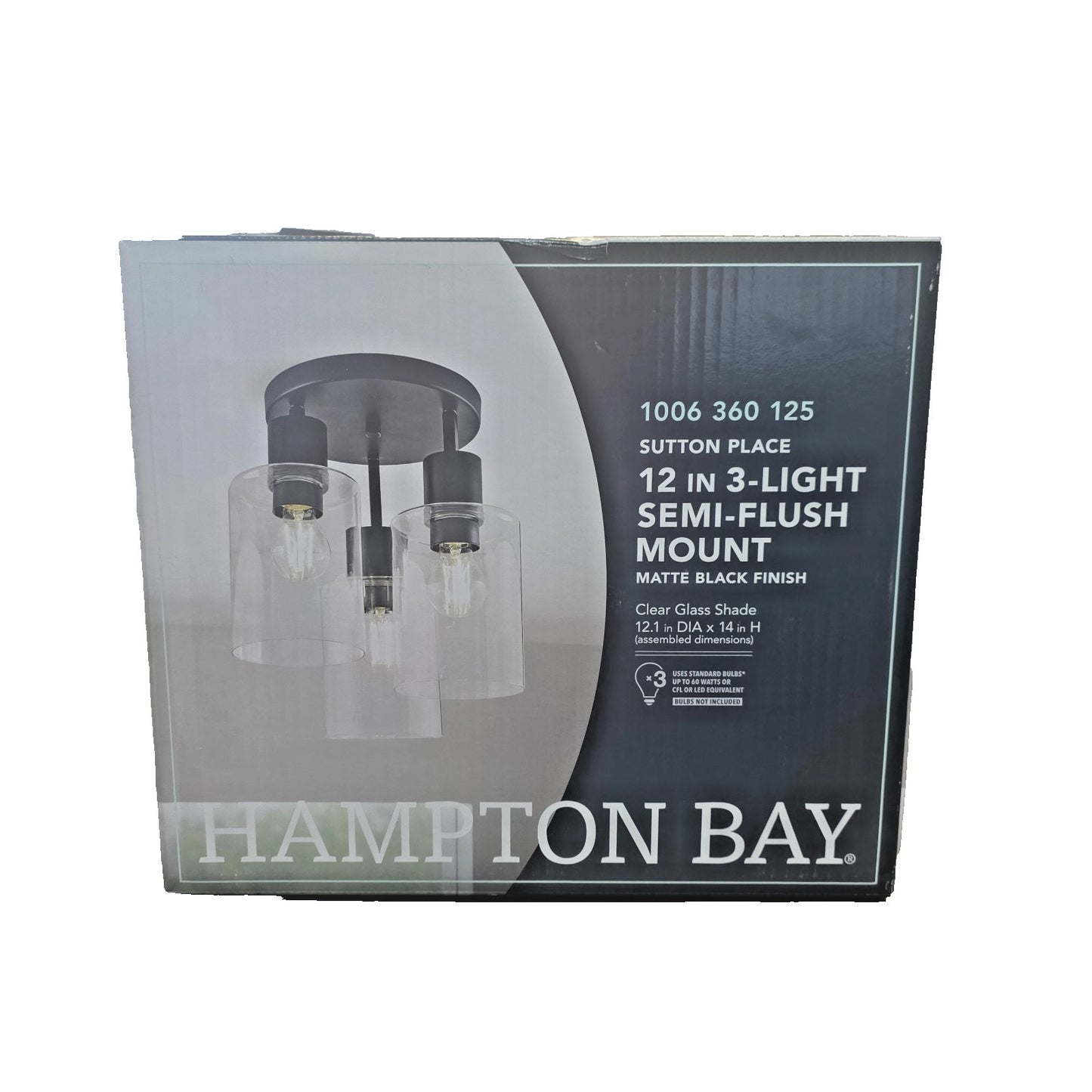 Hampton Bay Sutton Place 14" 3-Light Matte Black Flush Mount Ceiling Light