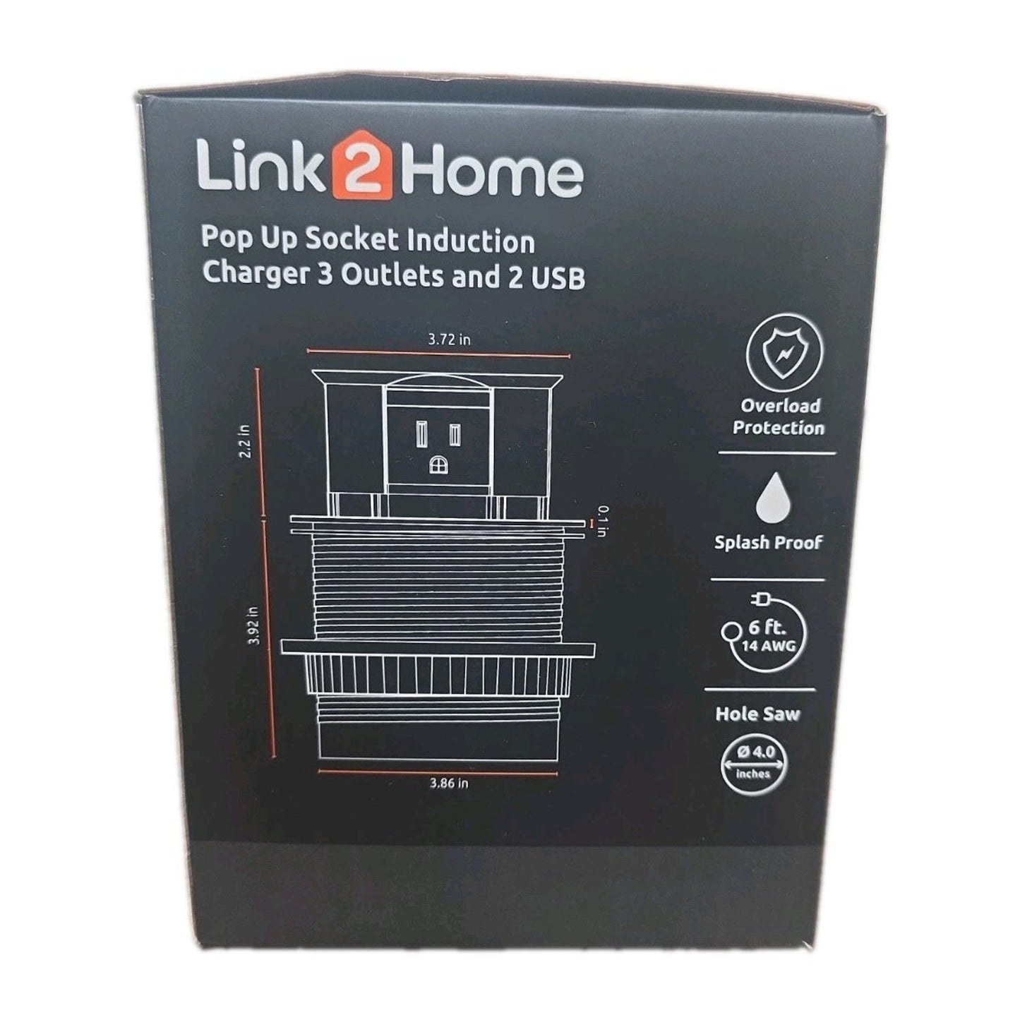 Link2Home Pop-Up Outlet 3 AC 2 USB Type-C 10W Wireless Charger EM-PU-150E