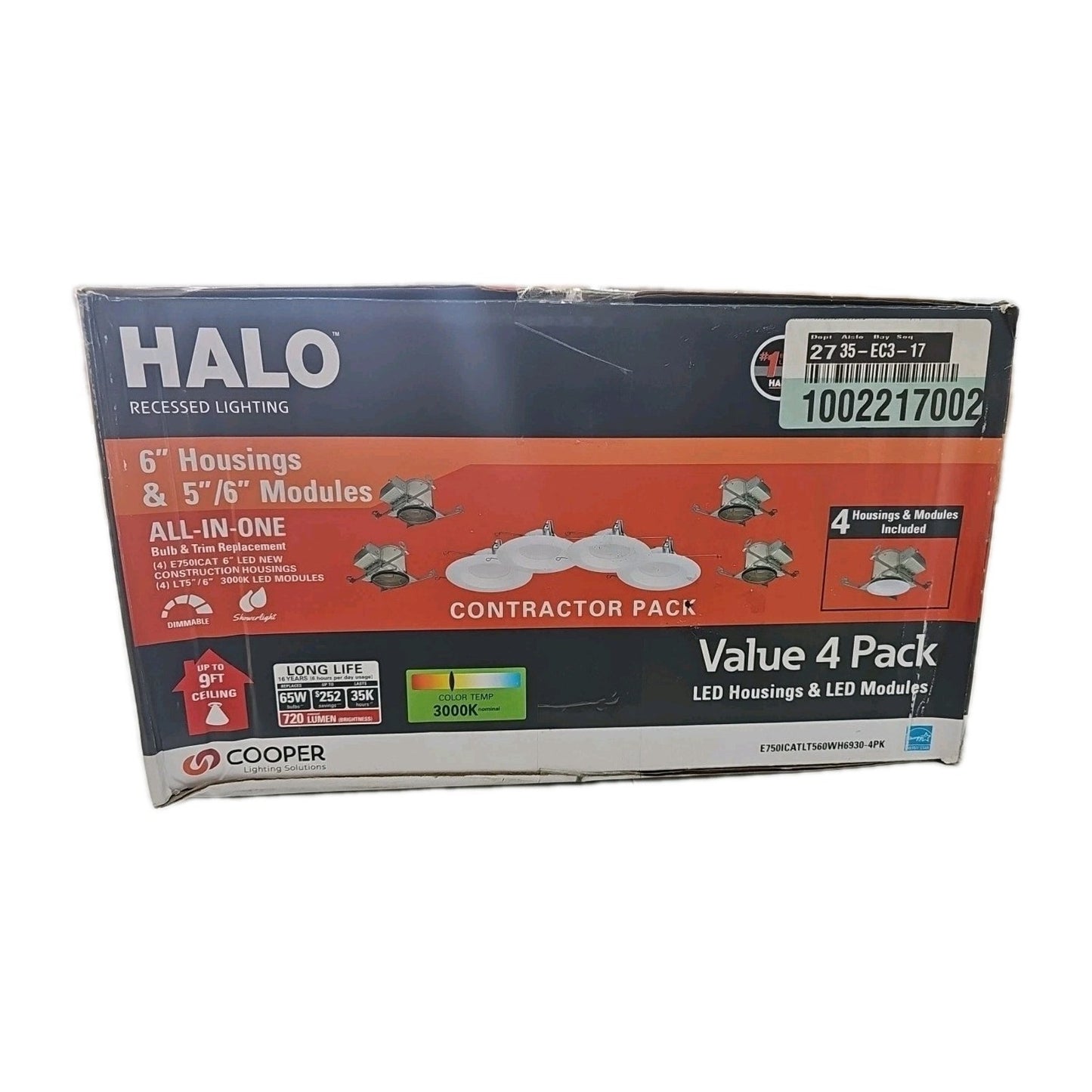 HALO LT 6" Adjustable CCT Canless IC Rated Dimmable Recessed Light Kit 4-Pack