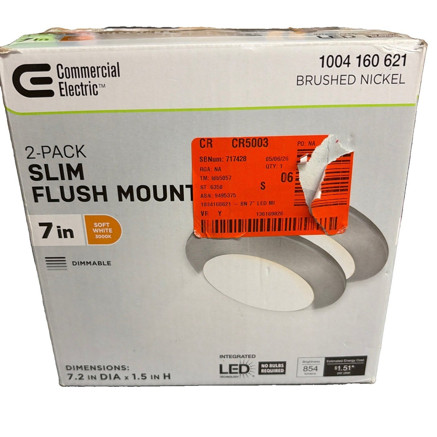 Commercial Electric 7in LED Slim Flush Mount 2-Pack Brushed Nickel 3000K(2-Pack)