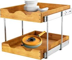 2 Tier Pull Out Cabinet Organizer, Solid Wood Basket, Fully Extending Gliders...