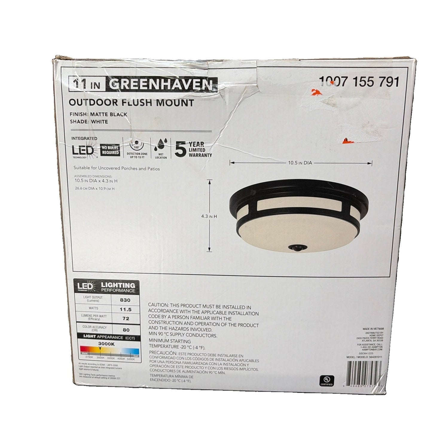 Hampton Bay Greenhaven Exterior 11in LED Color Change Flush Mount Motion