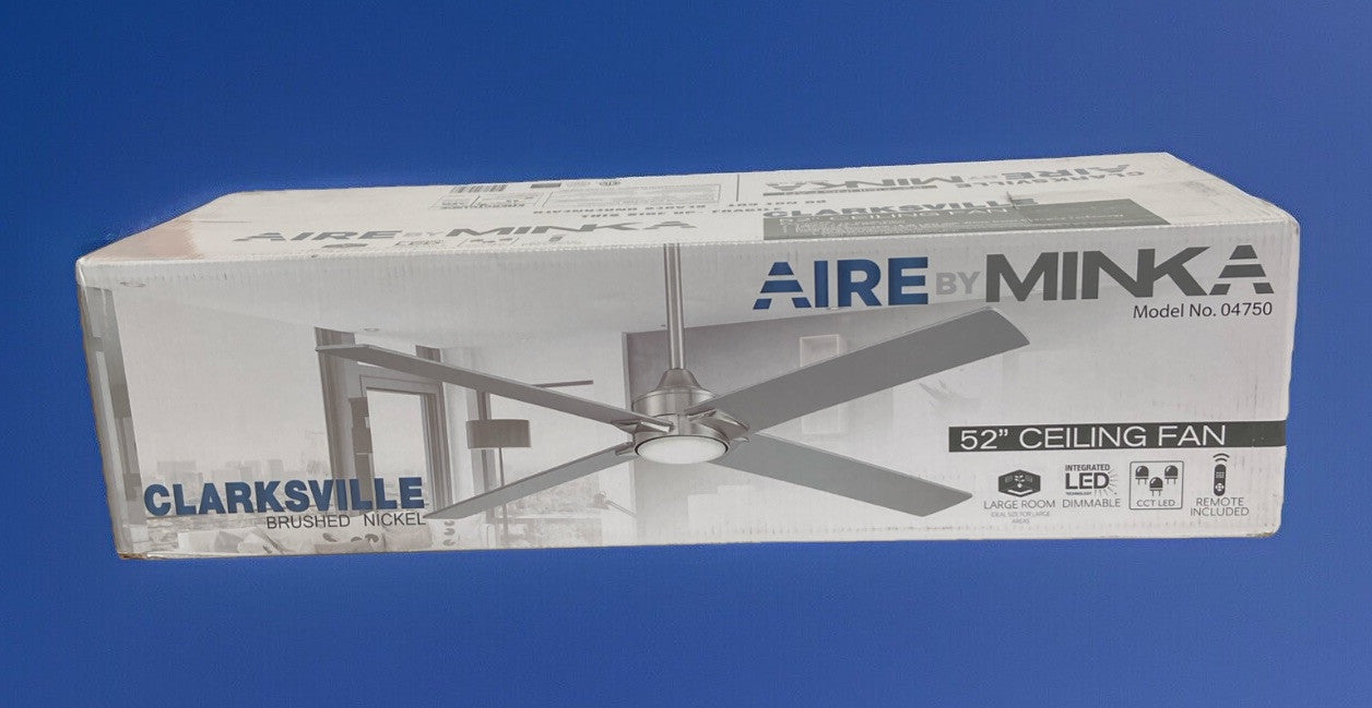 Minka Aire Clarksville 52” Reversible Ceiling Fan in Brushed Nickel Or Walnut