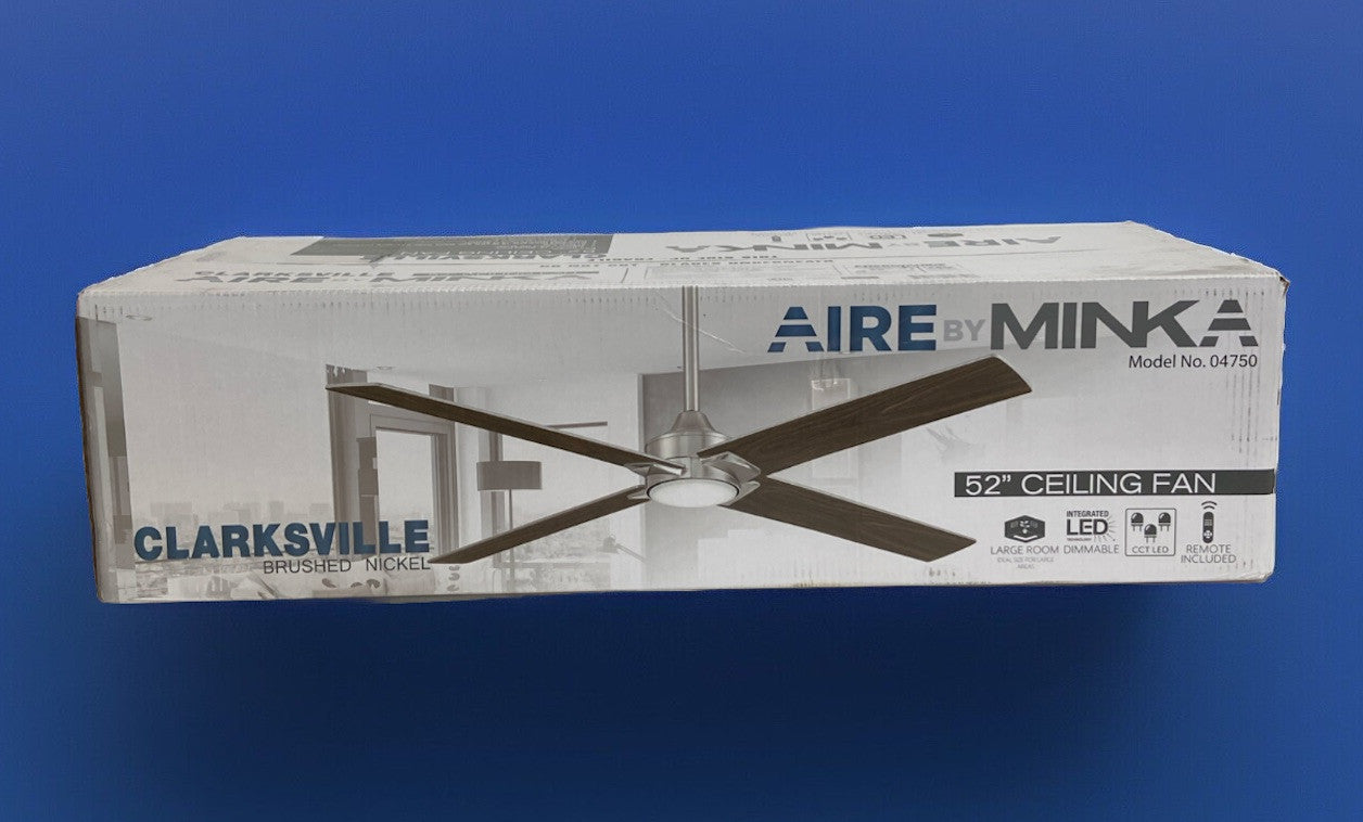 Minka Aire Clarksville 52” Reversible Ceiling Fan in Brushed Nickel Or Walnut