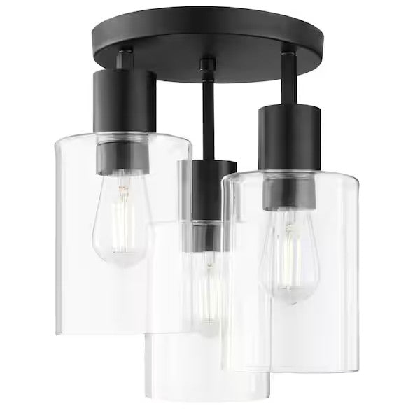 Hampton Bay Sutton Place 3-light matte black semi-flush mount ceiling light