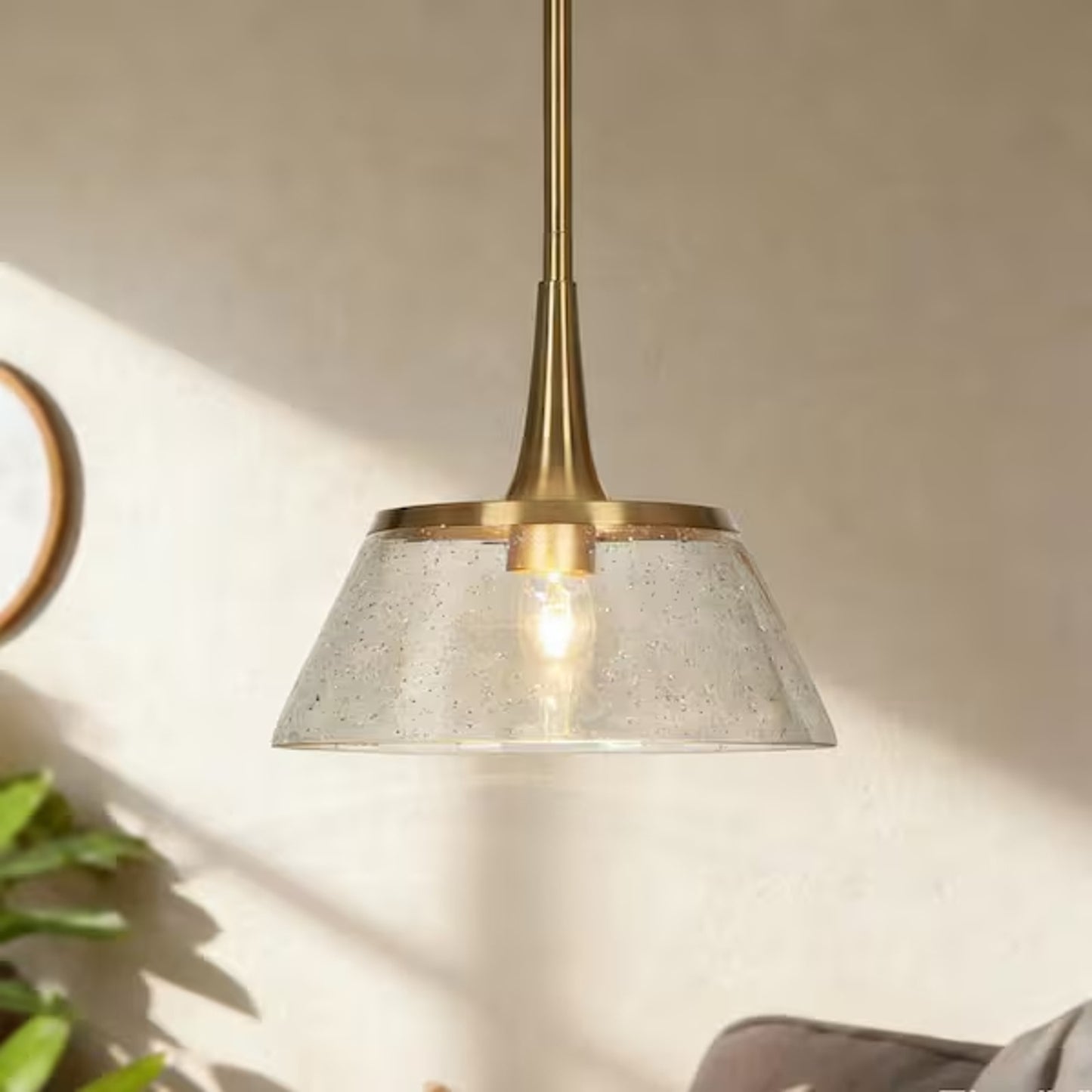 LNC Quoridan 1-Light Brass Pendant Light Seeded Glass Drum Kitchen Island Modern