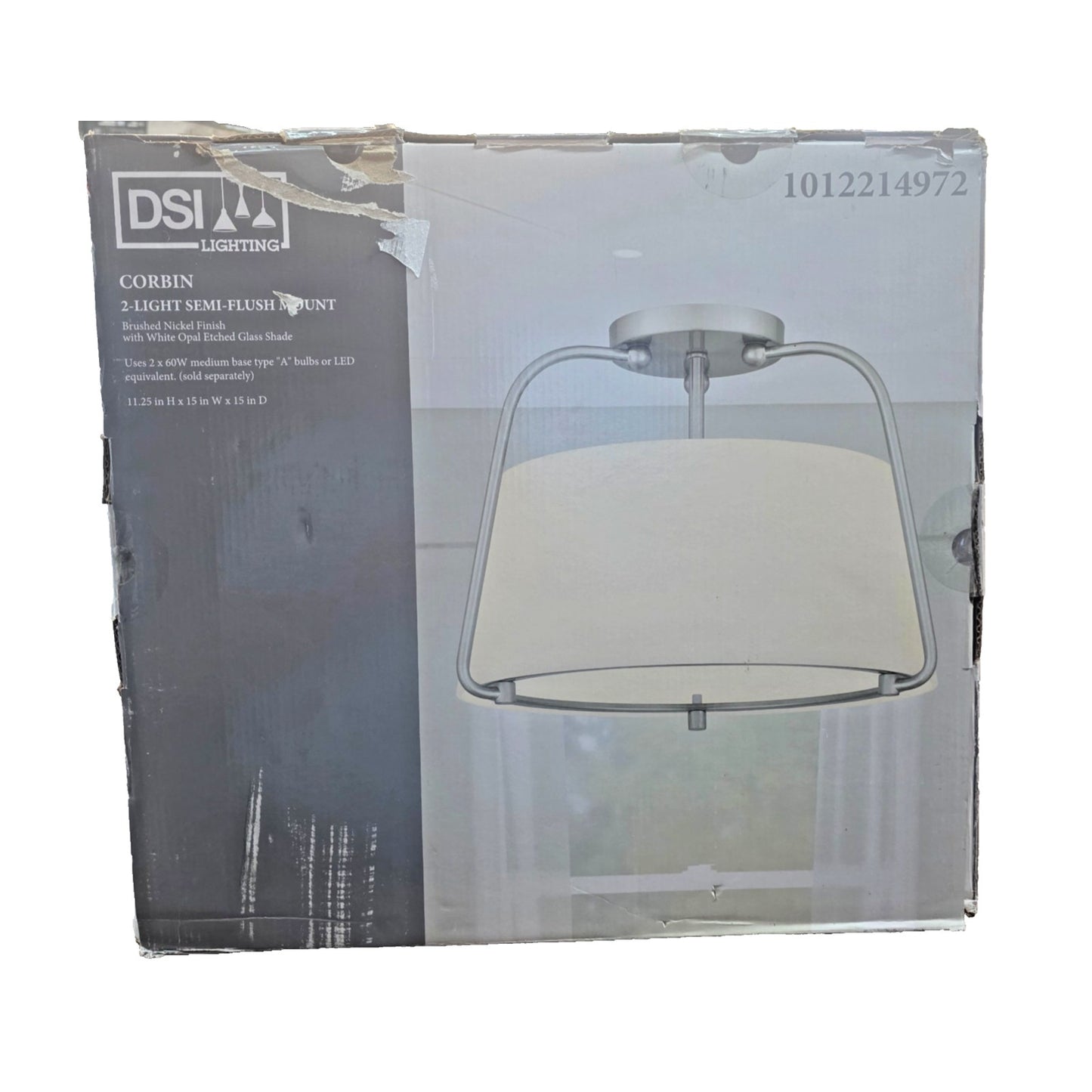 DSI Lighting Corbin 15" 2-Light Semi-Flush Mount Brushed Nickel Opal Glass