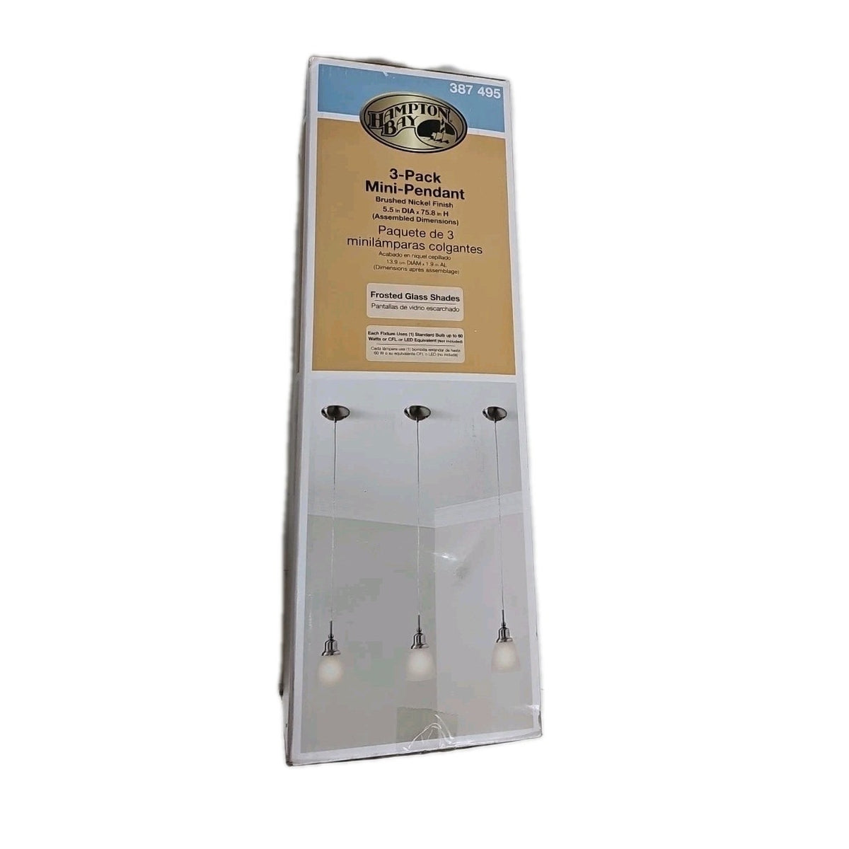 3 Pack - Hampton Bay 1-Light Brushed Nickel Mini Pendant w/ Frosted White Glass