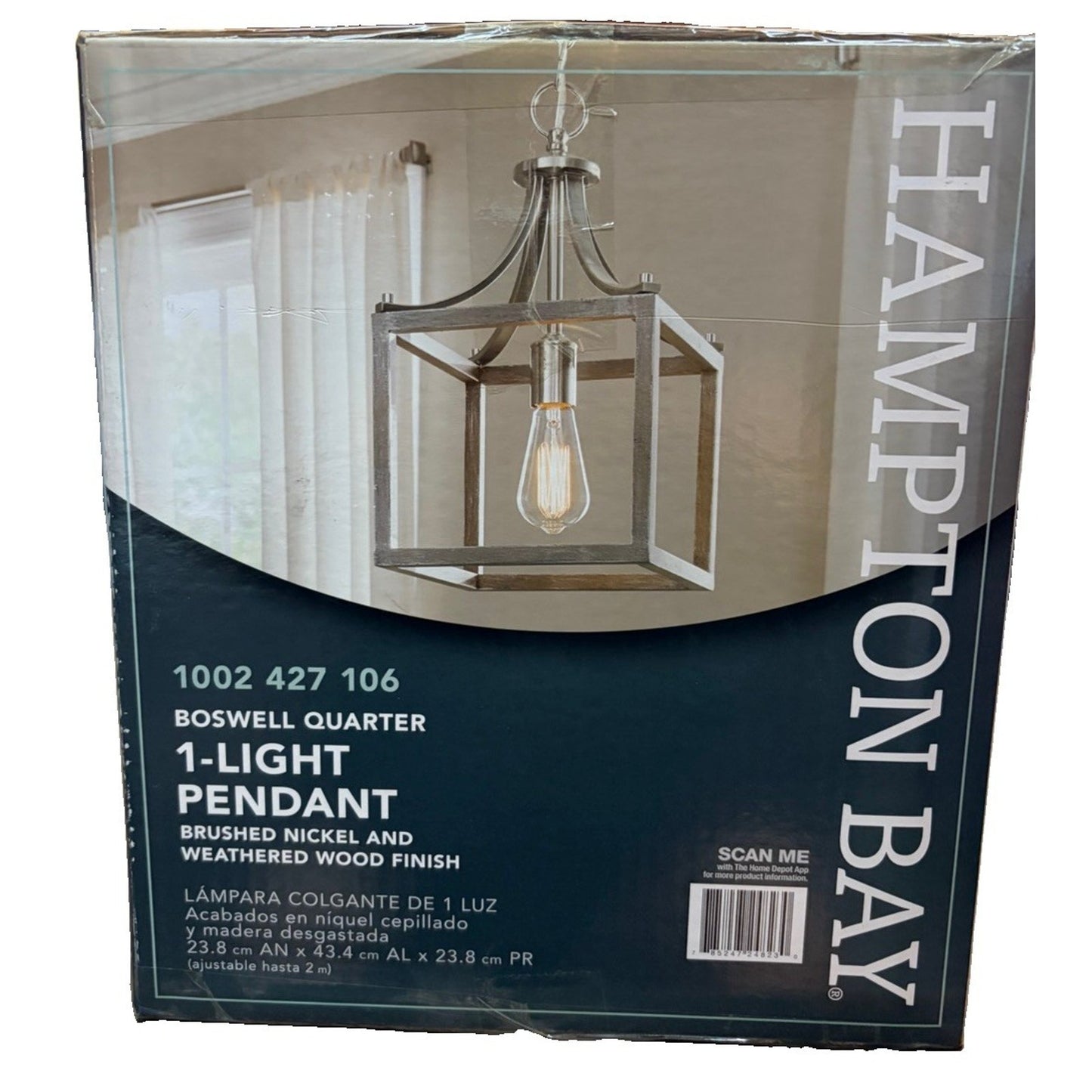 Boswell Quarter 1-Light Brushed Nickel Mini-Pendant with Weathered Wood Accents