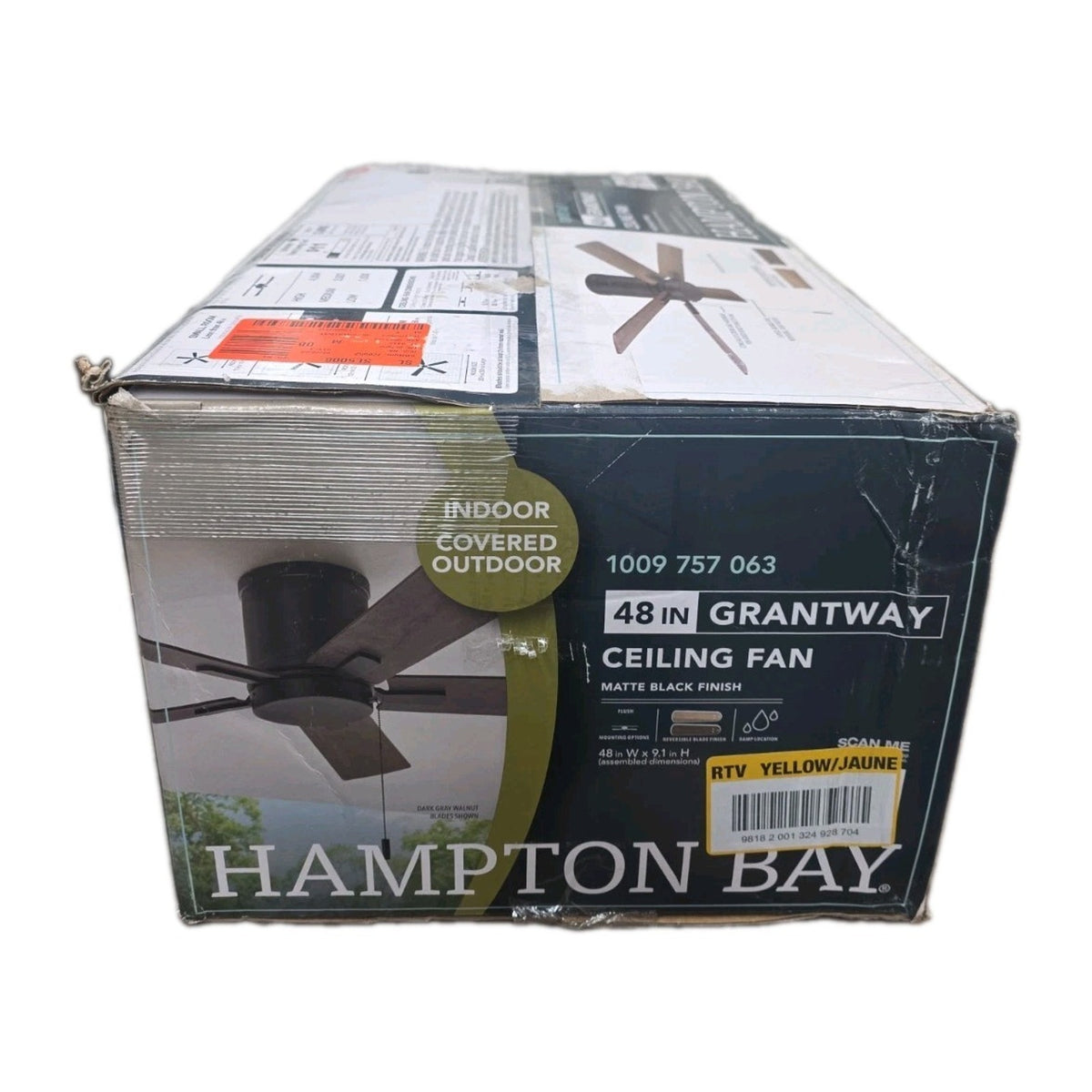 Hampton Bay Grantway 48" Matte Black Low Profile Ceiling Fan Outdoor RD5114B-MBK