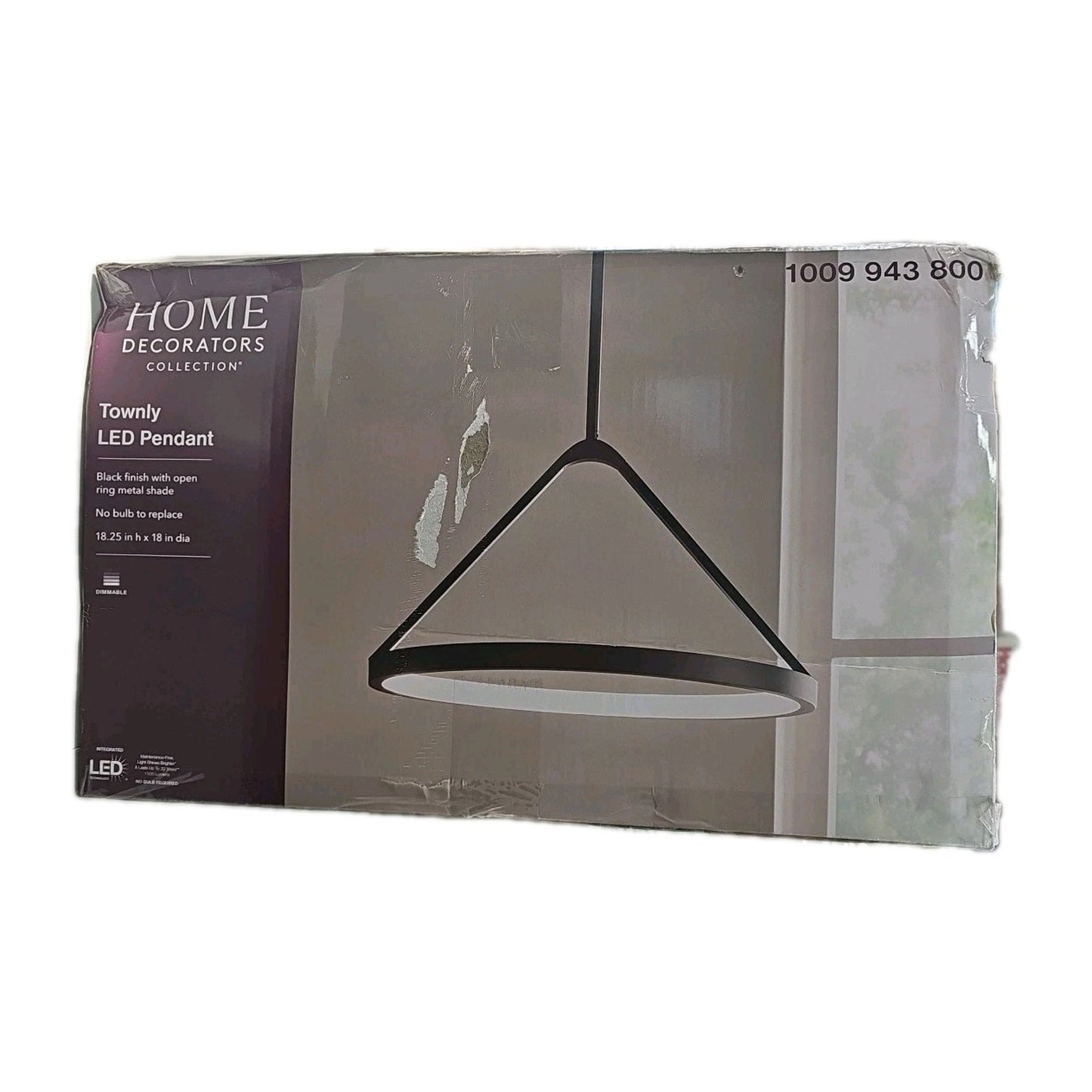 Home Decorators Townly 35-Watt 1-Light Satin Black LED Pendant Light Metal Ring