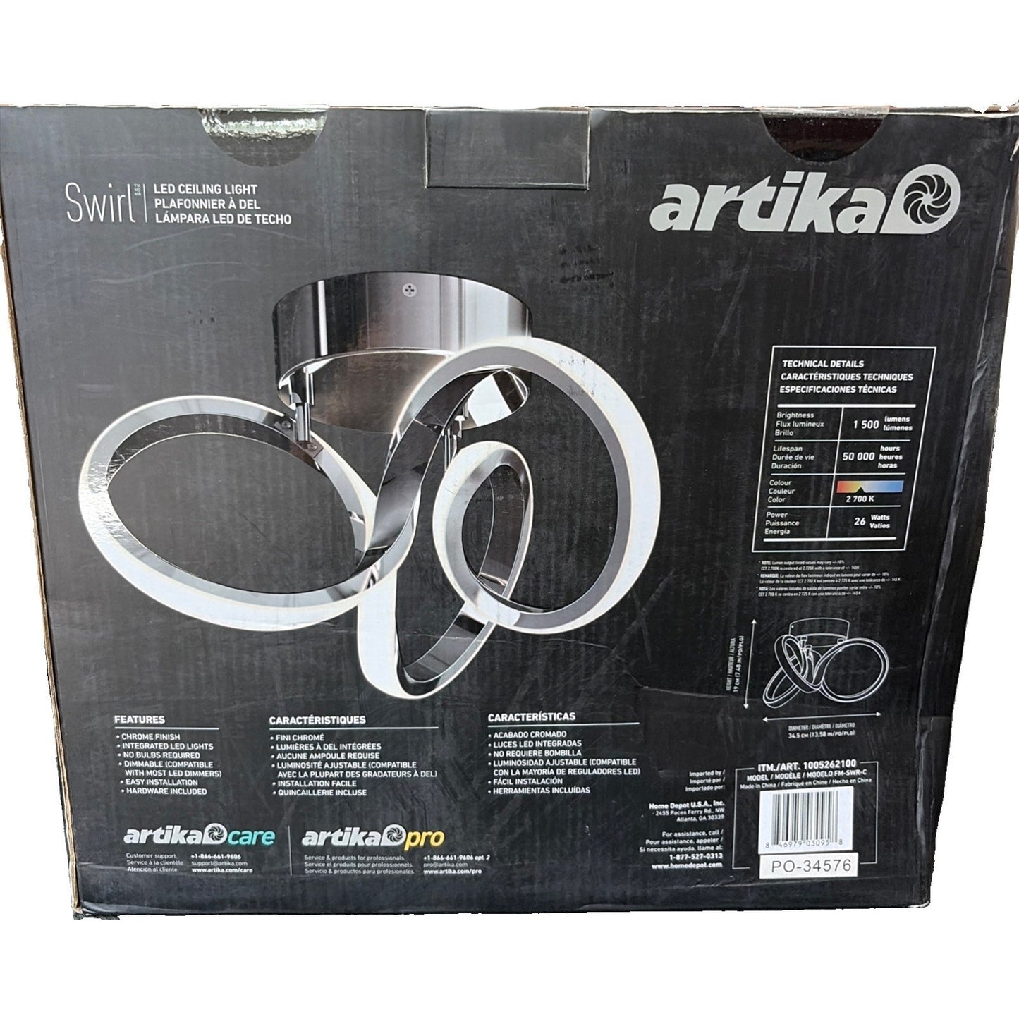 Artika Swirl 13 inch Chrome Integrated LED Flush Mount NEW