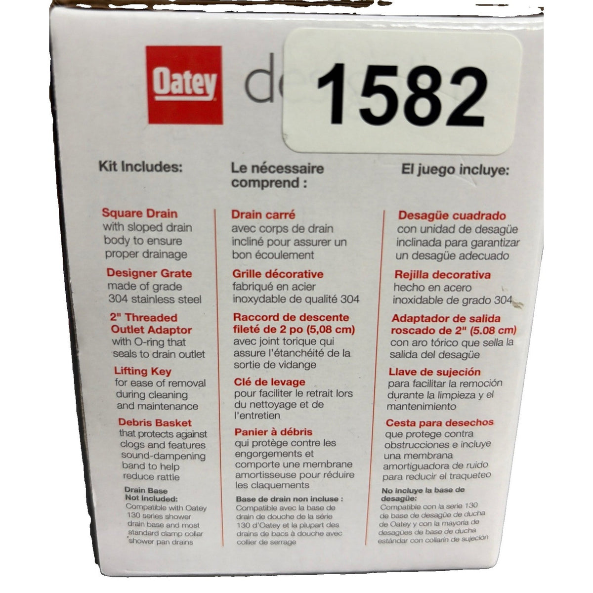 OATEY Designline 4 in. x 4 in. Stainless Steel Square Shower Drain. NEW