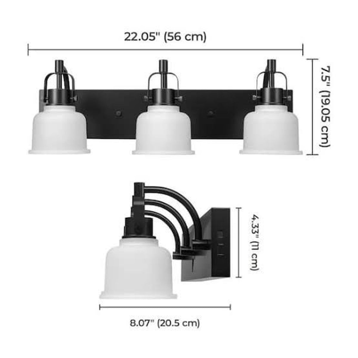Globe Rockhill 22" 3-Light LED Vanity Light Matte Black Night Light Dimmable