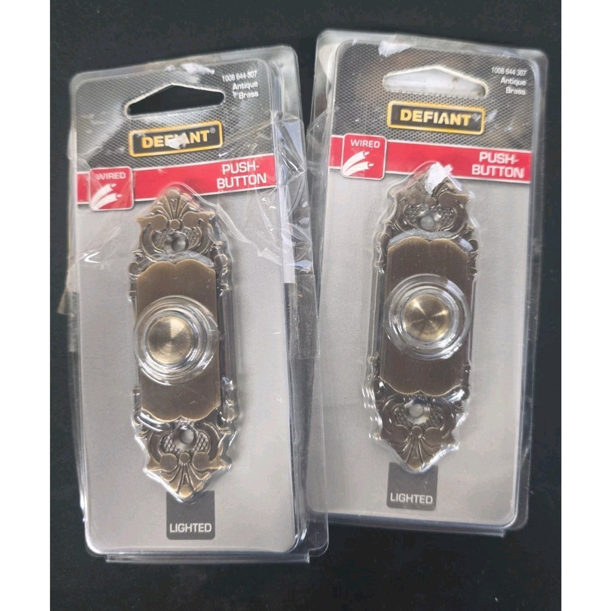 Lot 2 Defiant Wired LED Doorbell Push Button Antique Brass 18000032 Illuminated