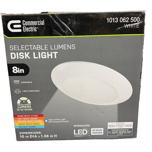 Commercial Electric 8" LED Flush Mount Disk Light 900-1400LM Dimmable White