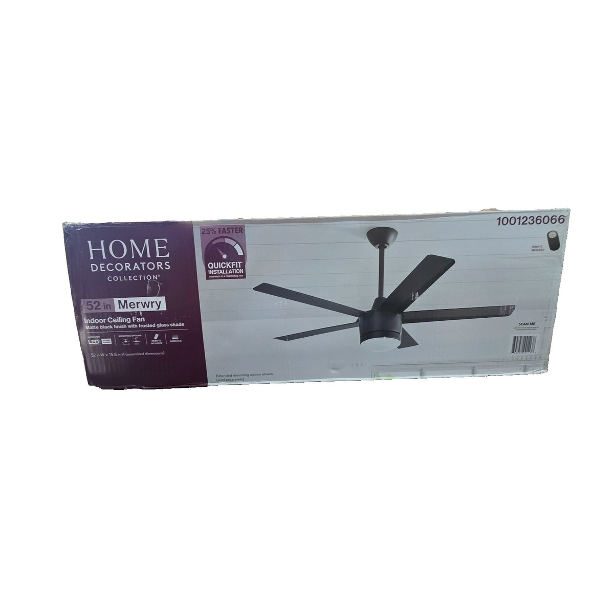 Home Decorators Merwry 52" Matte Black LED Ceiling Fan Remote SW1422MBK