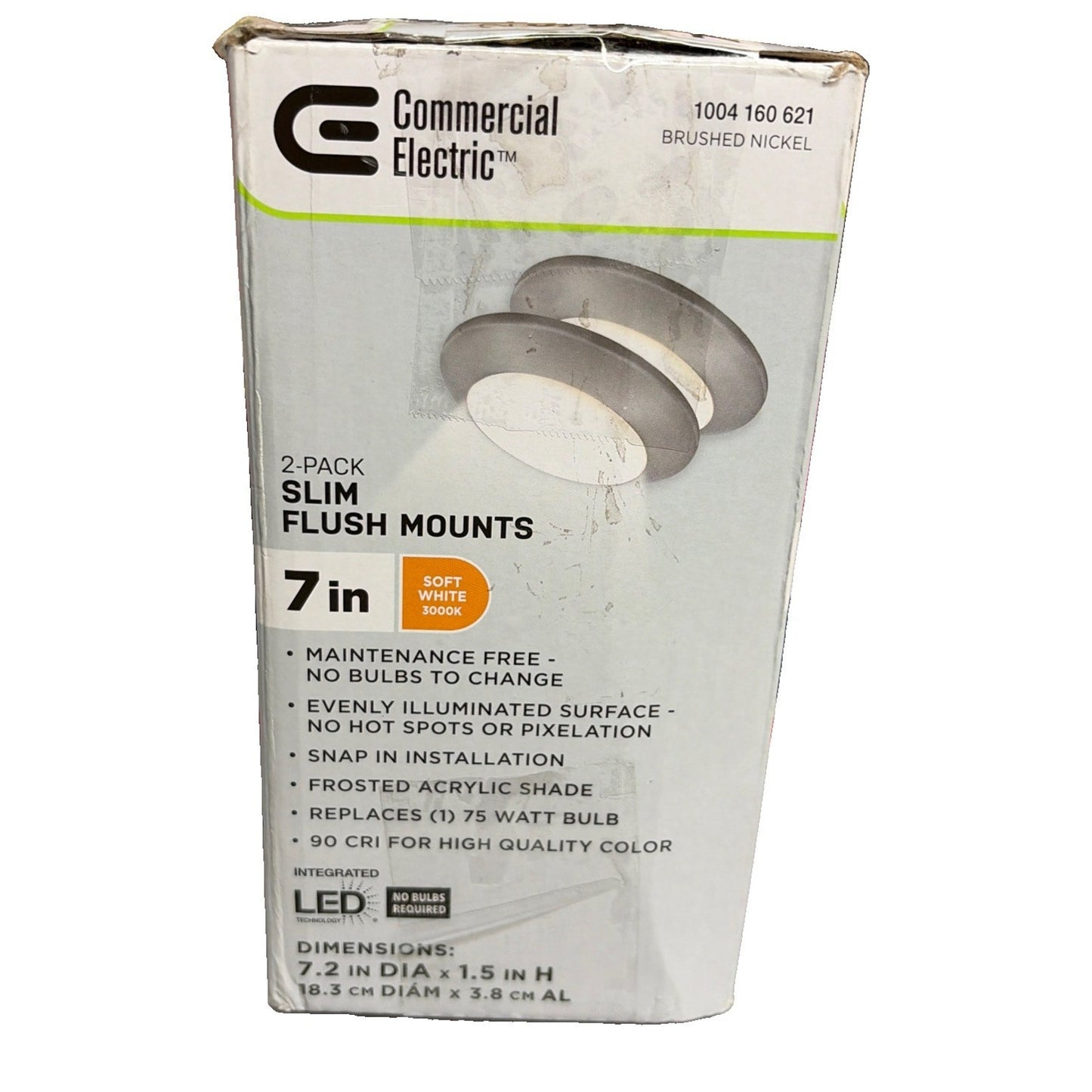 Commercial Electric 7in LED Slim Flush Mount 2-Pack Brushed Nickel 3000K(2-Pack)