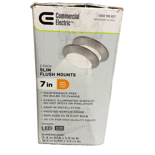 Commercial Electric 7in LED Slim Flush Mount 2-Pack Brushed Nickel 3000K(2-Pack)