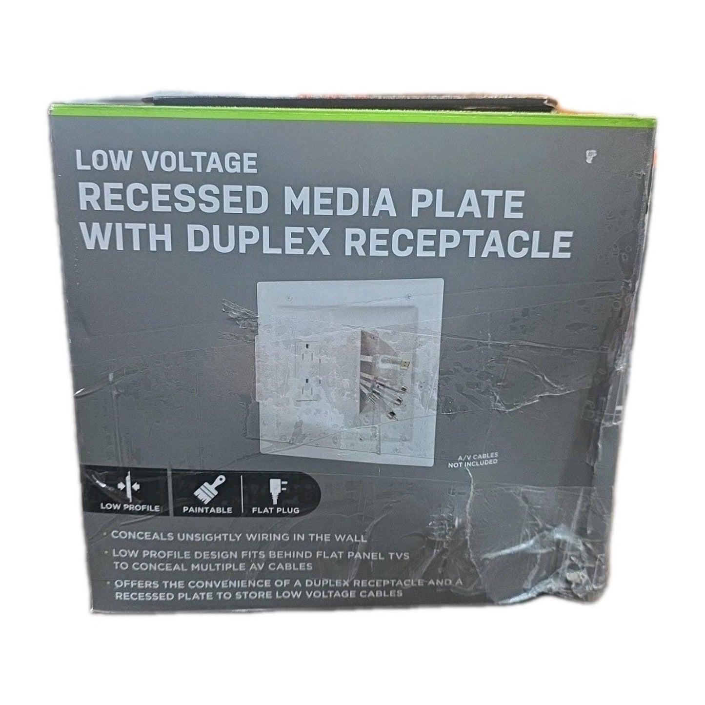 Commercial Electric Recessed TV Media Wall Plate Outlet Cable Pass-Through White