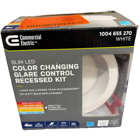Commercial Electric Slim LED Color Changing Glare Control Recessed Kit 4in White