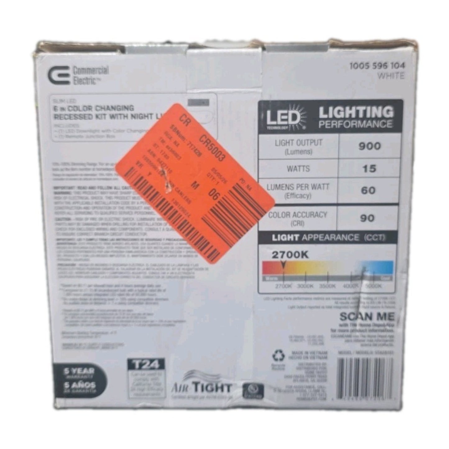 Commercial Electric 6" LED Recessed Trim Night Light 900LM Adjustable CCT Dim