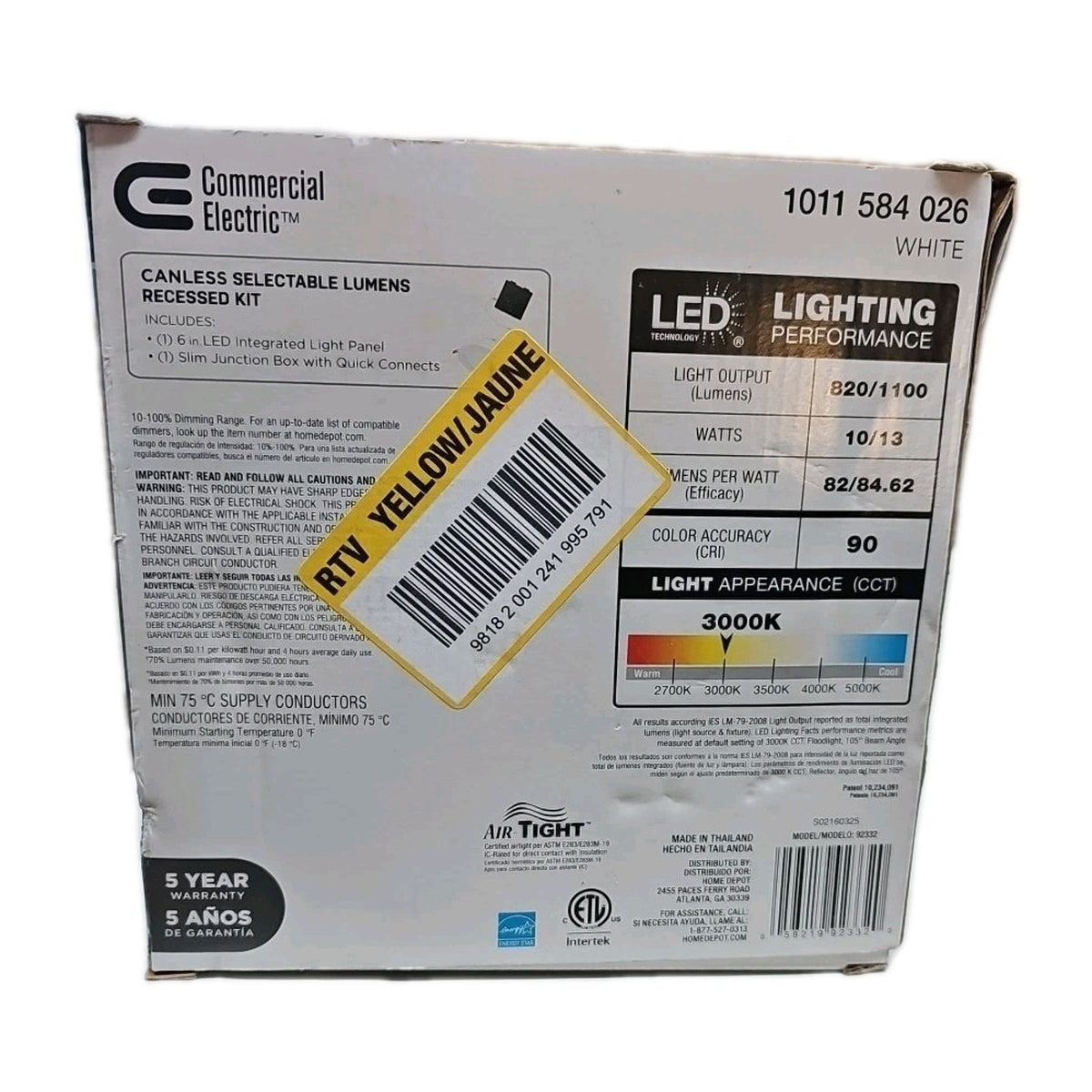 Commercial Electric Premium 6 in. LED Ultraslim Canless Recessed Light CCT