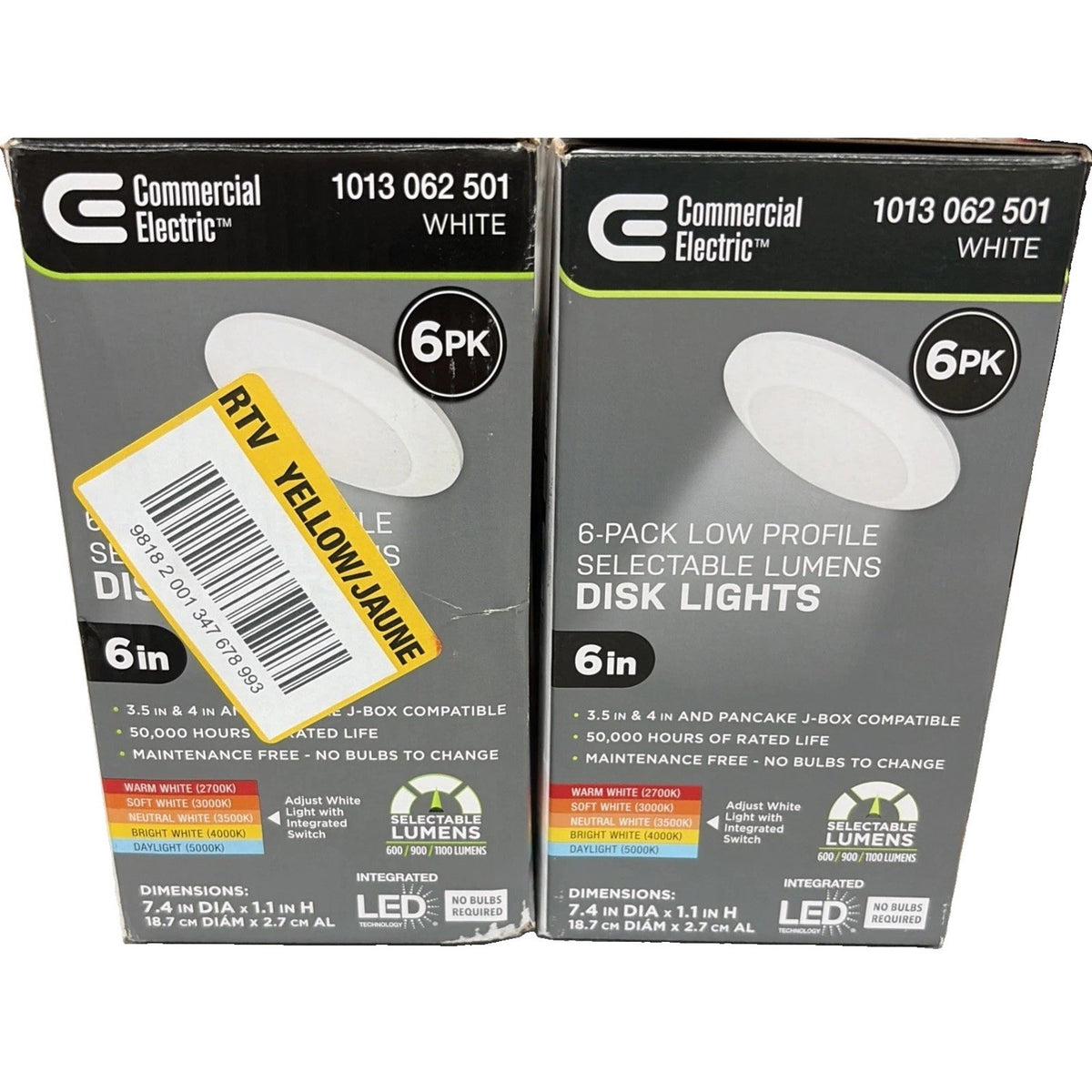 Lot of 2: Commercial Electric 6" LED Disk Light 6-Pack (12 Total) Selectable CCT