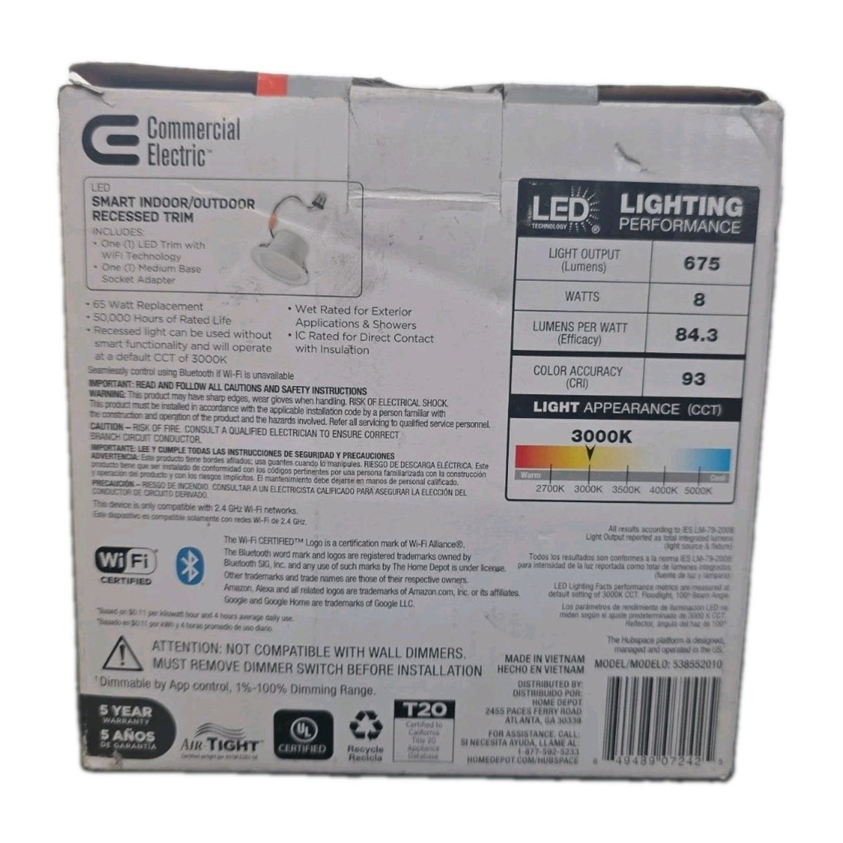 Commercial Electric 4" T20 Smart LED Recessed Trim WiFi Hubspace Adjustable CCT