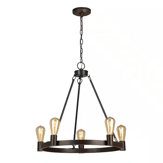 Hampton Bay Moreland 5-Light Oil-Rubbed Bronze Wagon Wheel Chandelier