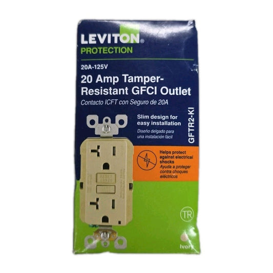 Leviton GFCI Outlet Slim Design Self Test 20A GFCI Receptacle, Ivory, GFTR2-KI