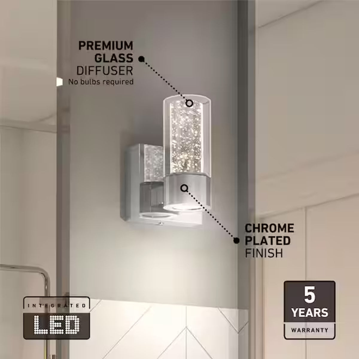Artika Essence LED Wall Sconce Chrome Bubble Glass Vanity Light Modern VAN1-RT