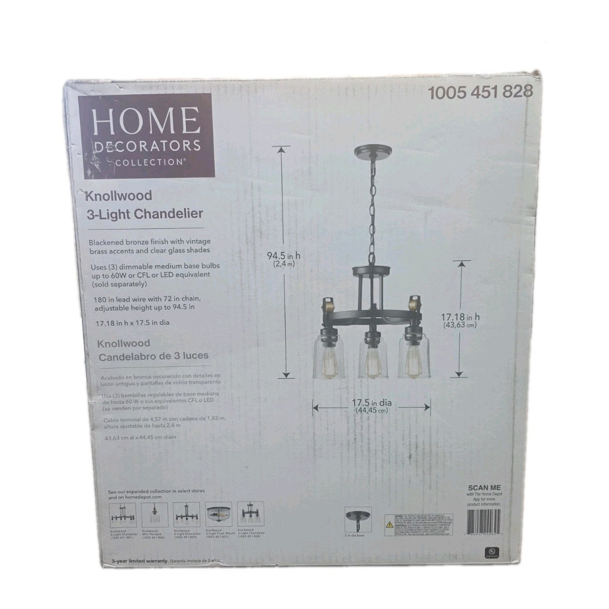 Home Decorators Knollwood 17.5" 3-Light Bronze/Brass Industrial Chandelier