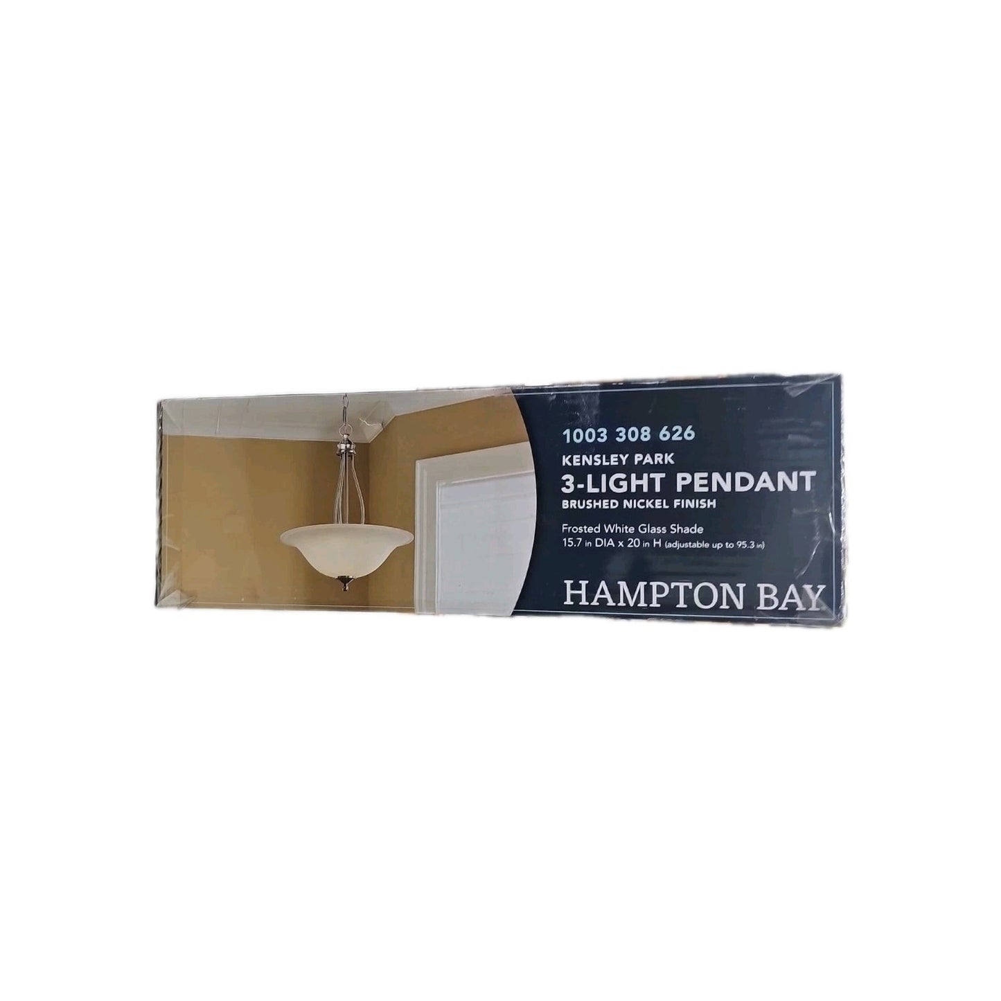 Hampton Bay Kensley Park 3-Light Brushed Nickel Pendant Frosted Glass Shade