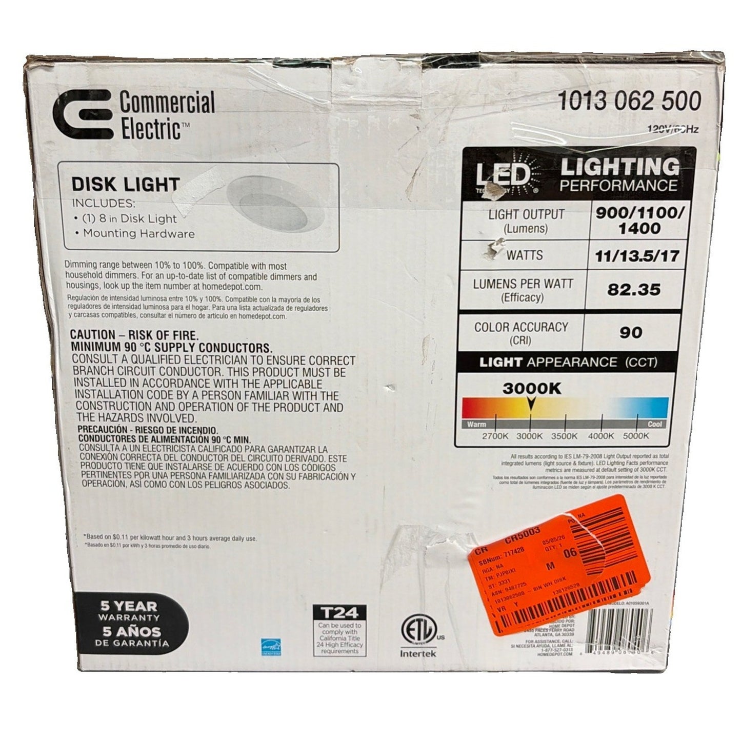 Commercial Electric 8" LED Flush Mount Disk Light 900-1400LM Dimmable White
