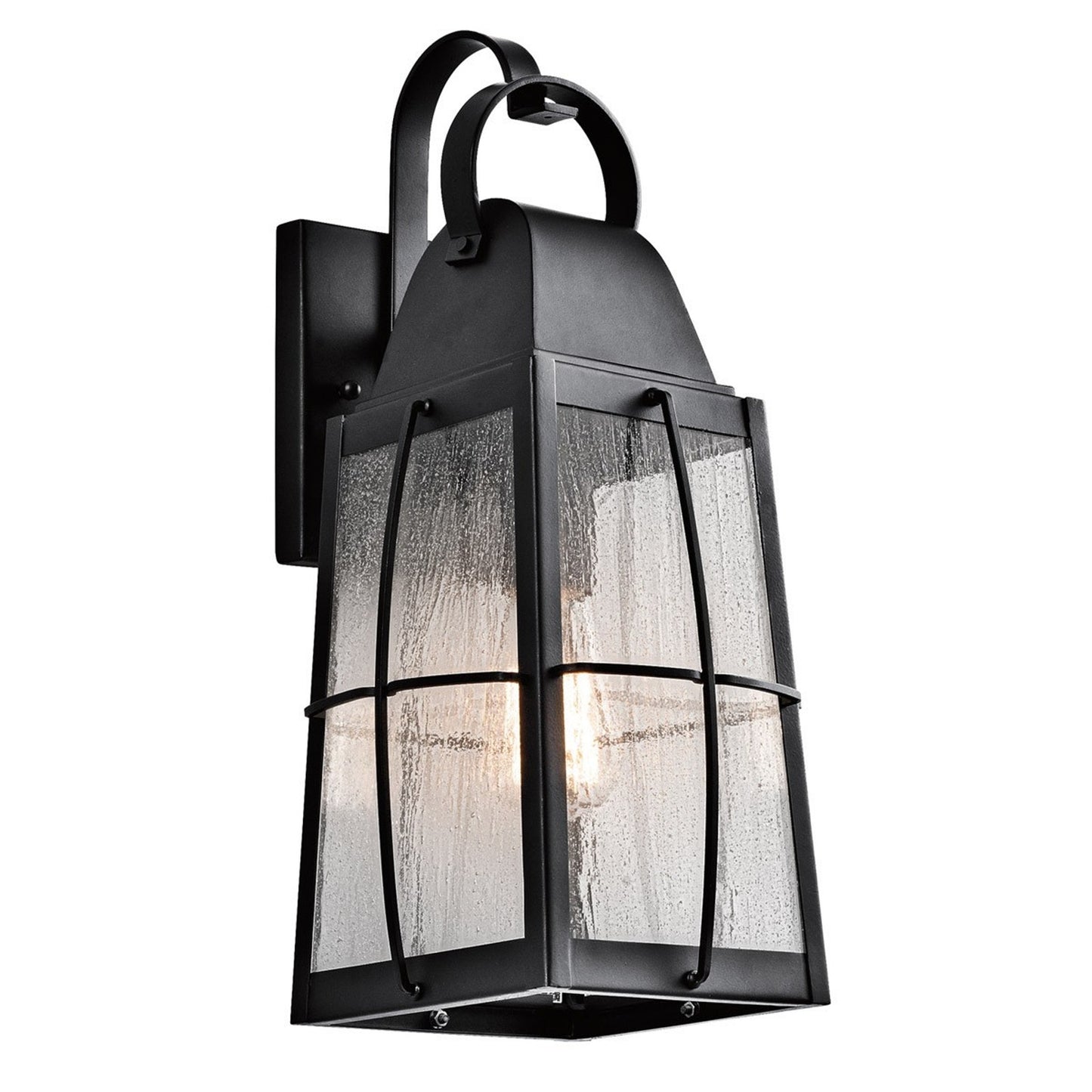KICHLER Tolerand 18" Outdoor Wall Lantern Black Seeded Glass Sconce 49553BKT