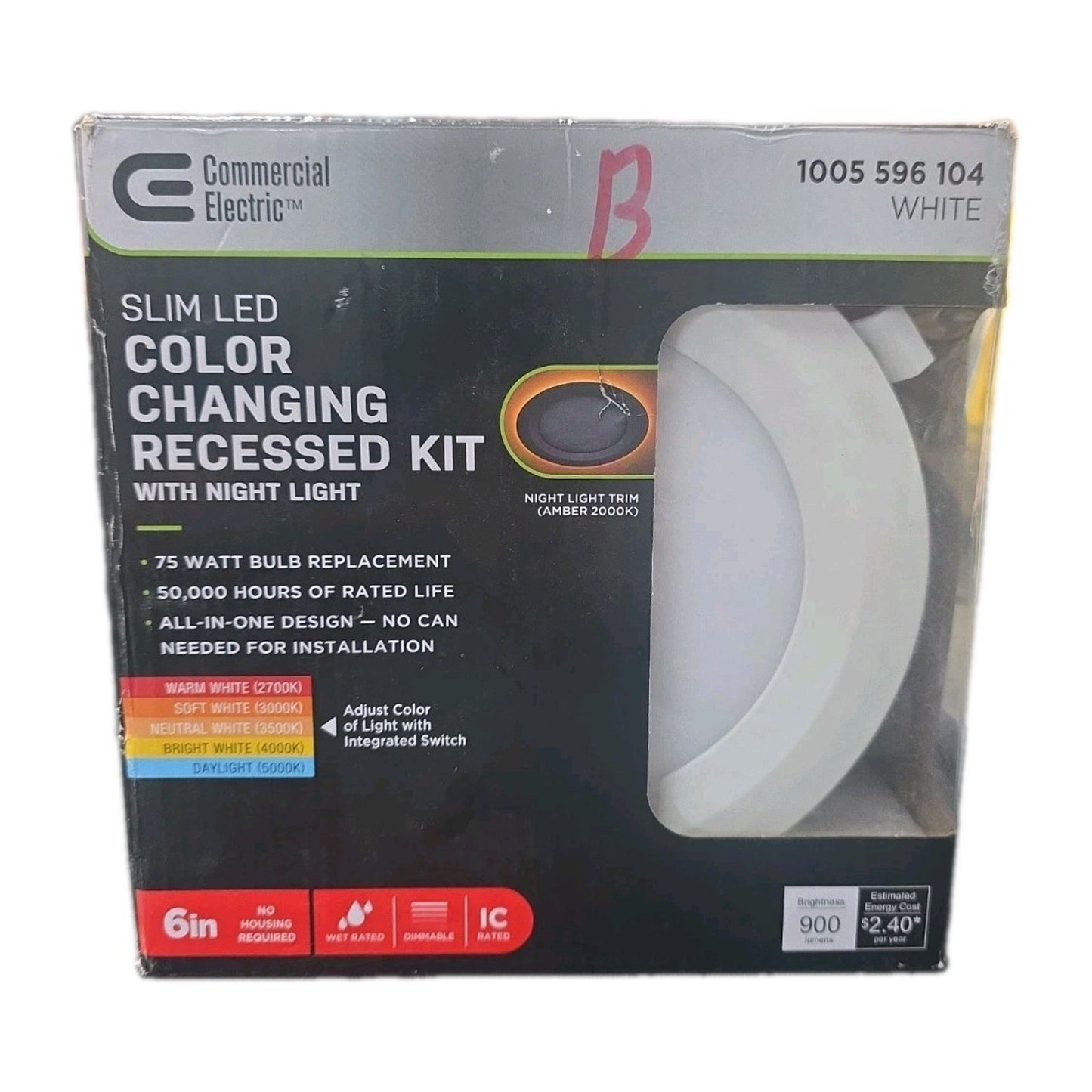 Commercial Electric 6" LED Recessed Trim Night Light 900LM Adjustable CCT Dim