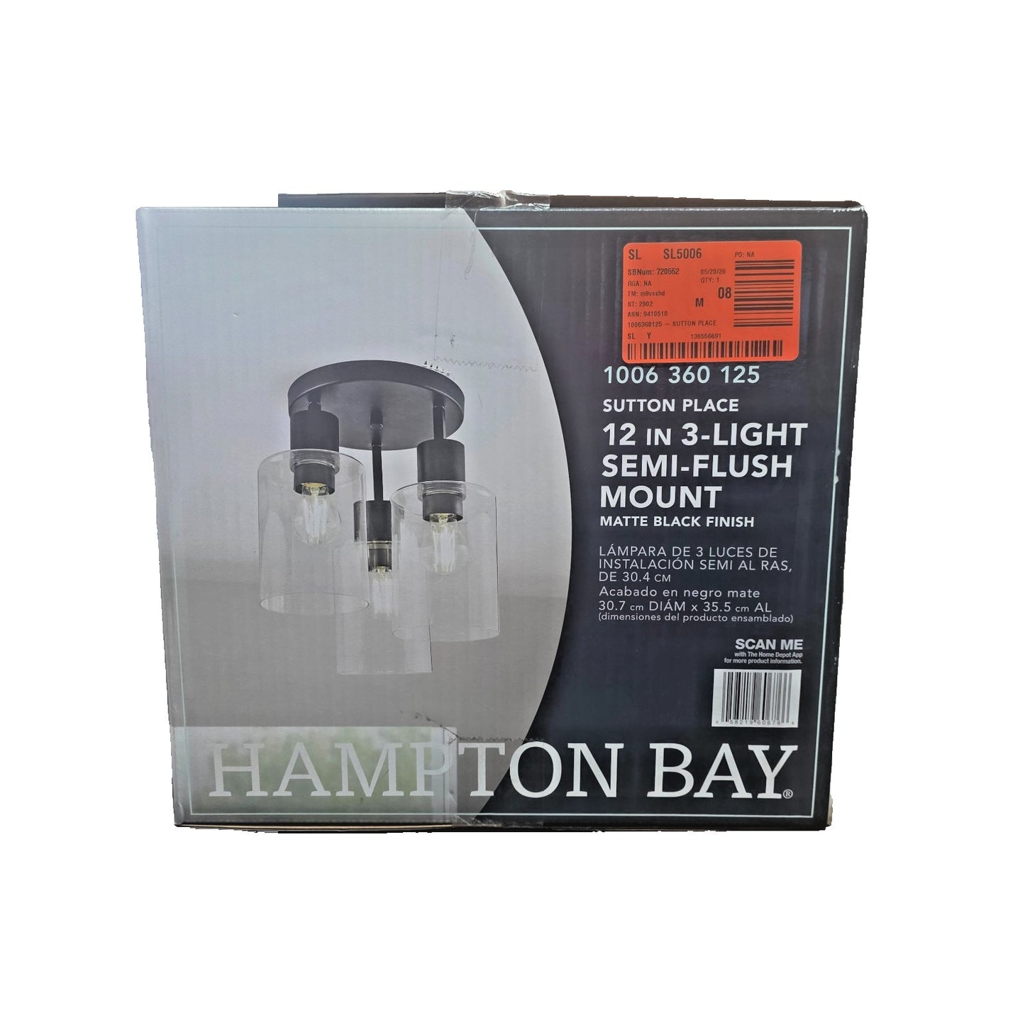 Hampton Bay Sutton Place 14" 3-Light Matte Black Flush Mount Ceiling Light
