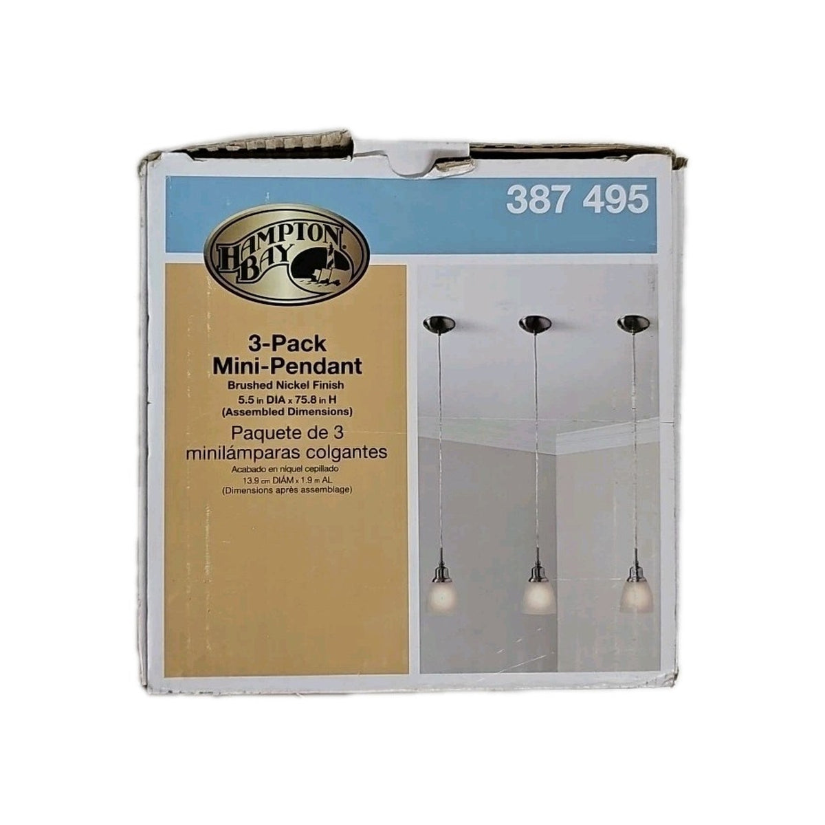 3 Pack - Hampton Bay 1-Light Brushed Nickel Mini Pendant w/ Frosted White Glass