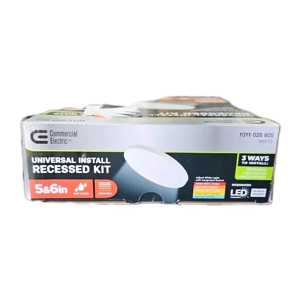 Commercial Electric NJ03a6IN3in1-W 5/6in 3-in-1 LED Recessed Light, White, Selec