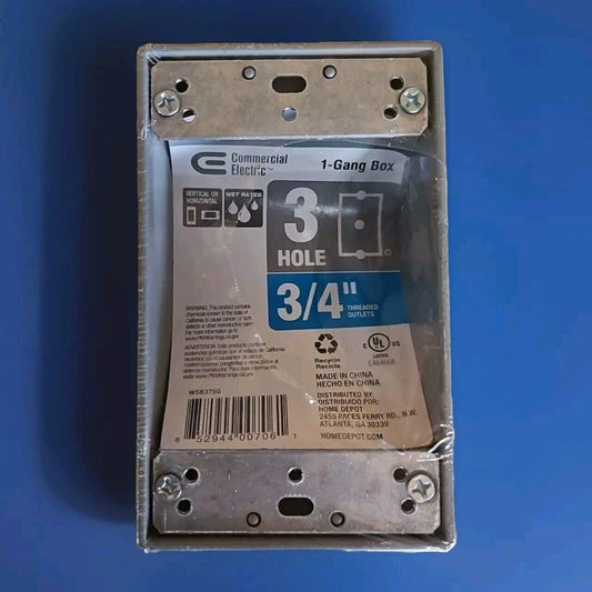 Commercial Electric 3 Hole 3/4" 1-Gang Weatherproof Box Gray Metal 436 100 