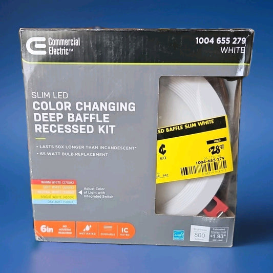 Commercial Electric Slim LED Color Changing Deep Baffle Recessed Kit 6"  91479