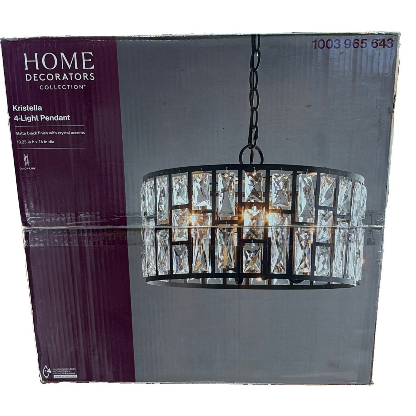 Home Decorators Collection Kristella 4-Light Black Crystal Chandelier