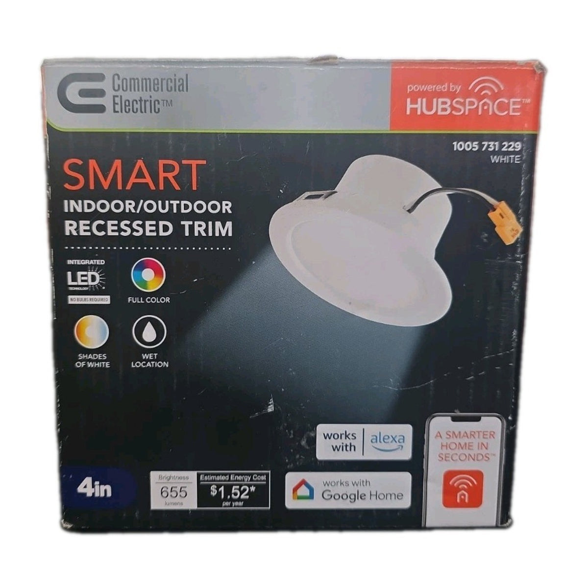 Commercial Electric 4" Smart LED Recessed Light Trim WiFi Hubspace Adjustable CC