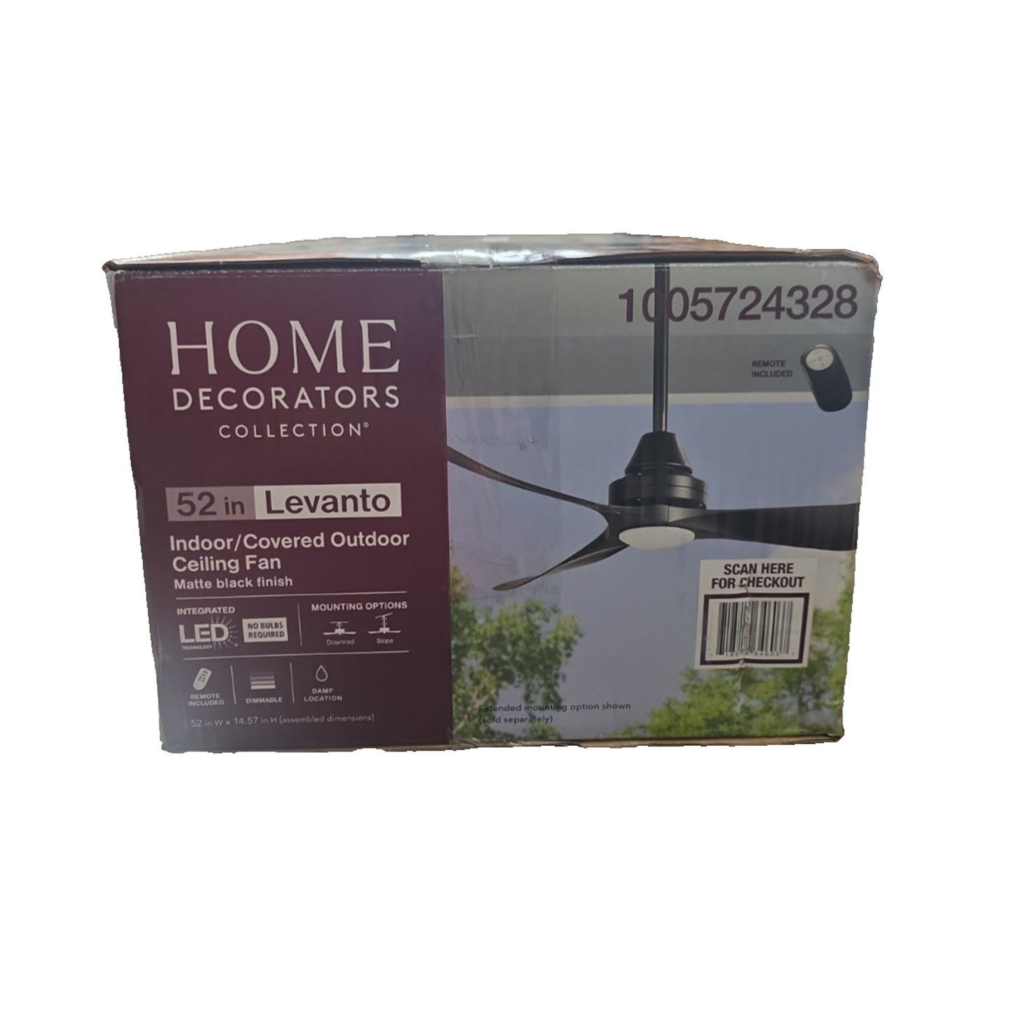 Home Decorators Levanto 52" Matte Black LED Ceiling Fan Indoor/Outdoor Remote