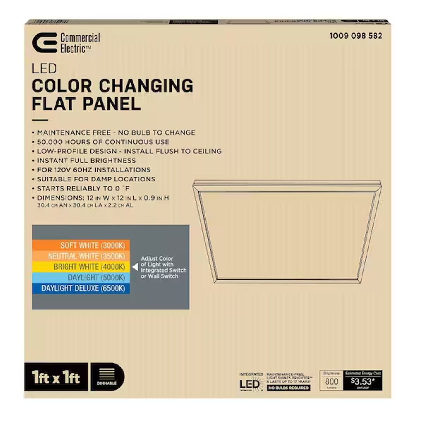 Commercial Electric LED Color Changing Flat Panel 1 ft x 1 ft 1009 098 582