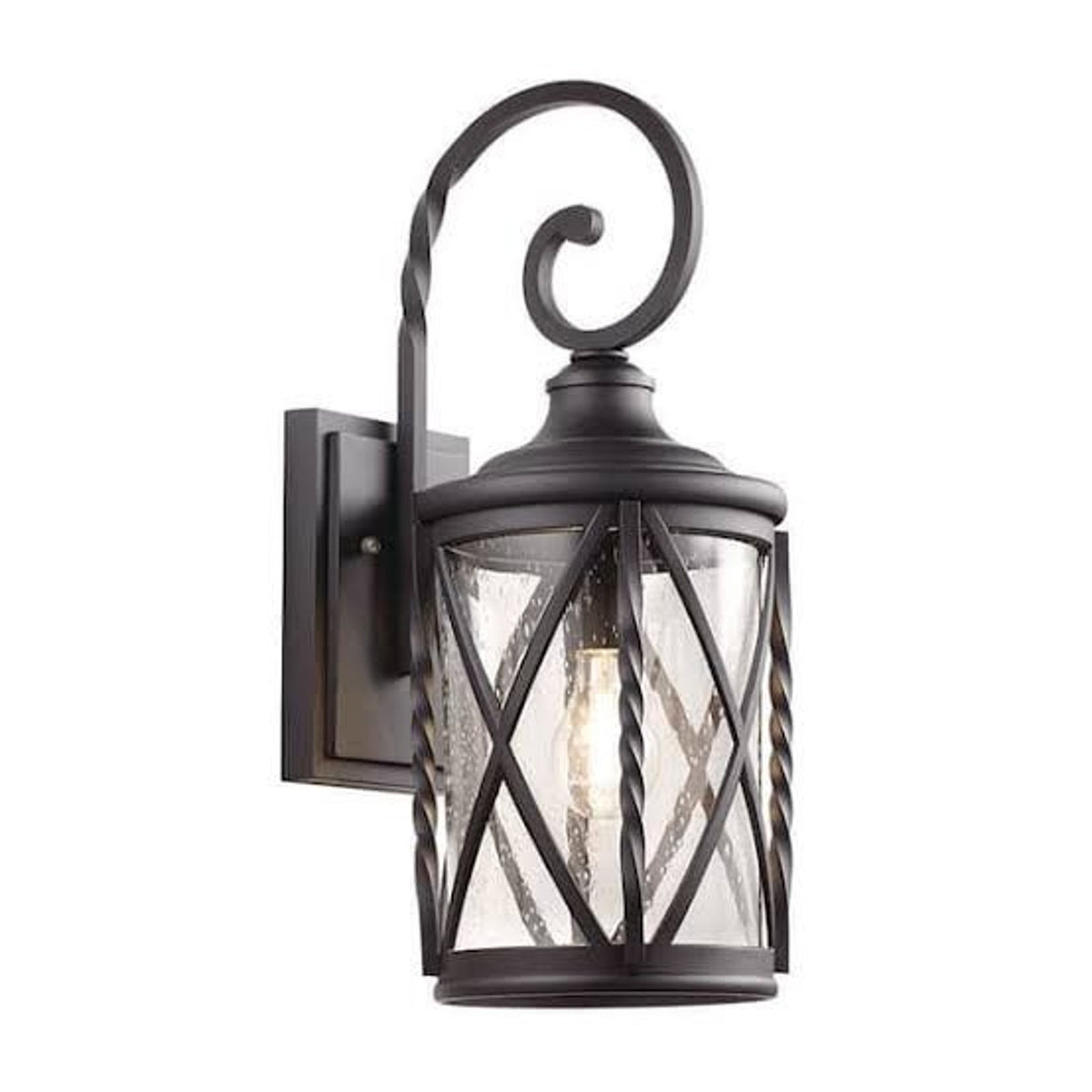 Hampton Bay Walcott Manor 18.75" Black Outdoor Wall Sconce Lantern Seeded Glass