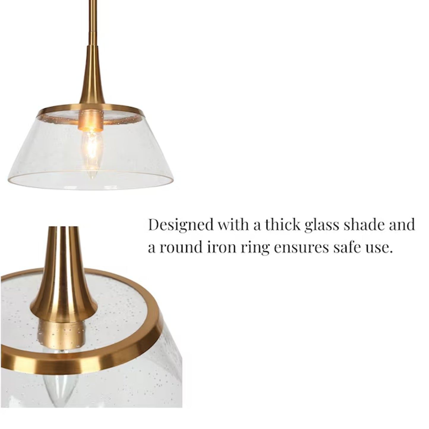 LNC Quoridan 1-Light Brass Pendant Light Seeded Glass Drum Kitchen Island Modern