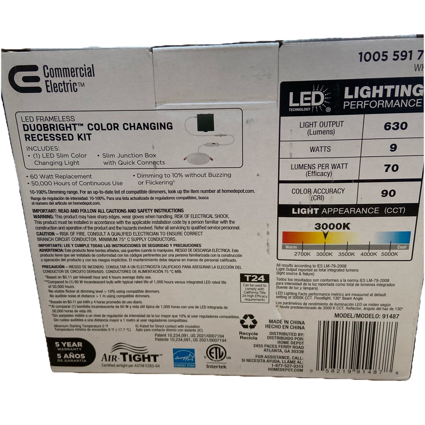 Comercial Elec. 4-inch LED Frameless Adj Color Temp Recessed Light 4 Pack New