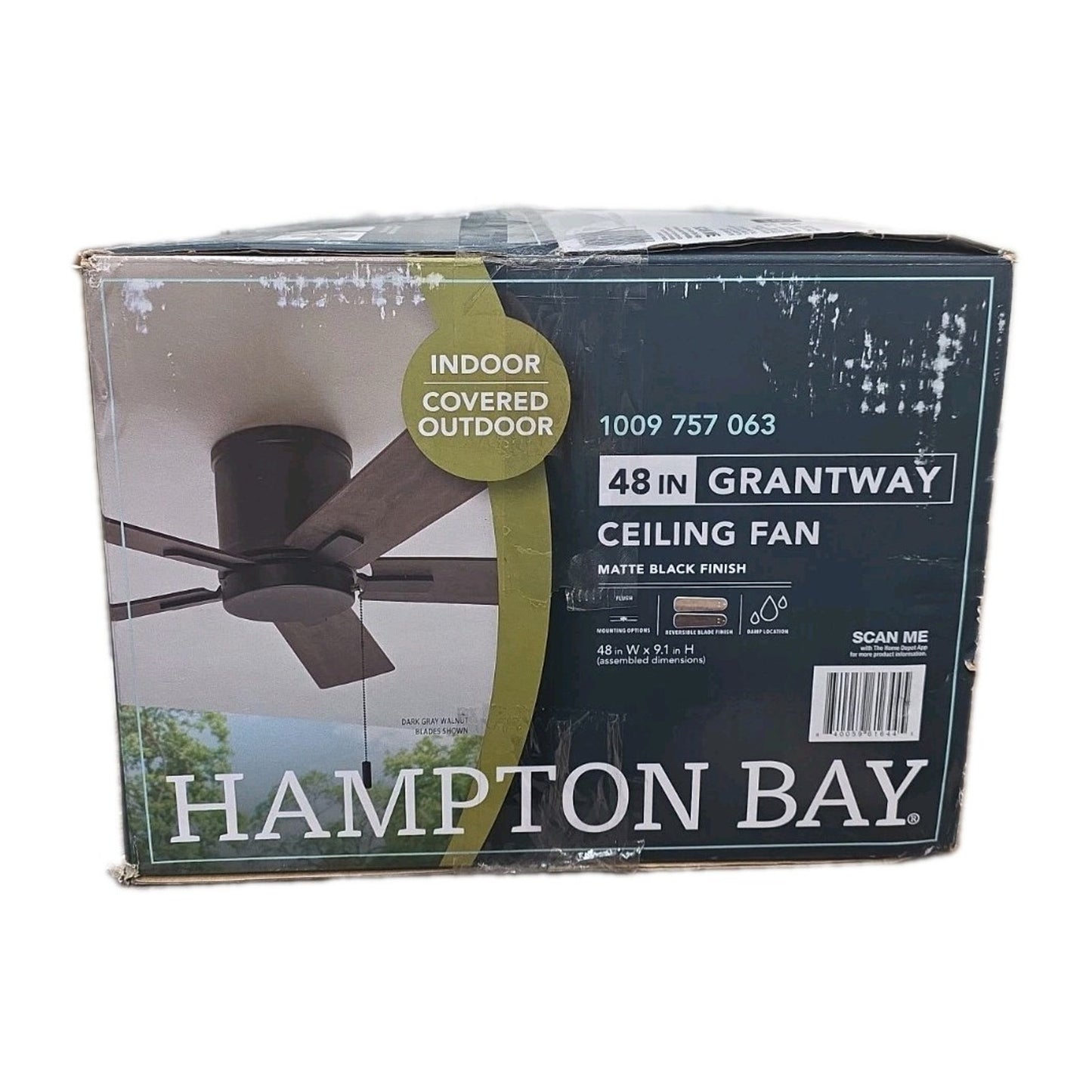 Hampton Bay Grantway 48" Matte Black Low Profile Ceiling Fan Outdoor RD5114B-MBK
